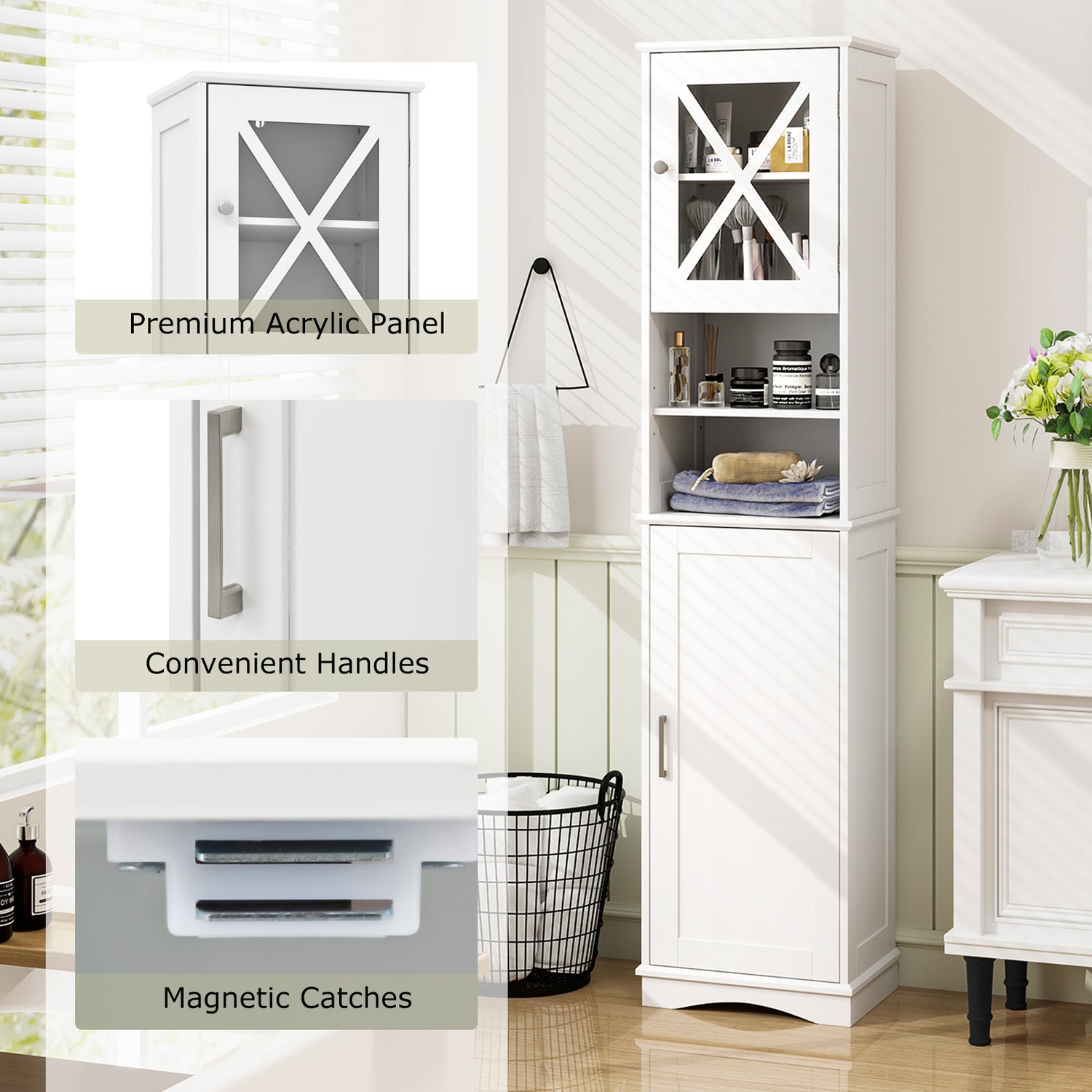 67 Inch Tall Bathroom Cabinet Freestanding Storage Cabinet with 5 Adjustable Shelves