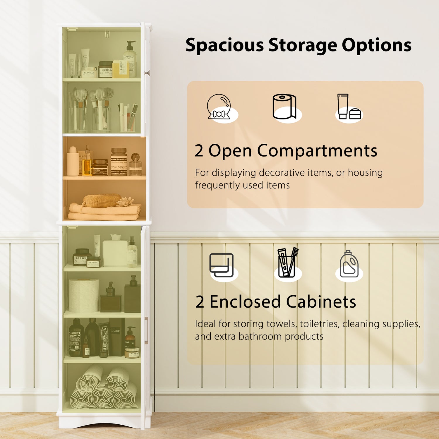 67 Inch Tall Bathroom Cabinet Freestanding Storage Cabinet with 5 Adjustable Shelves