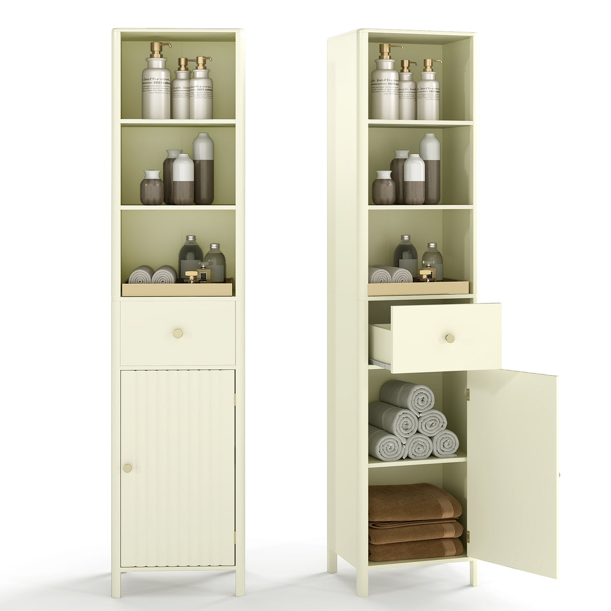 67 Inch Tall Bathroom Cabinet  Narrow Floor Cabinet with Fluted Door