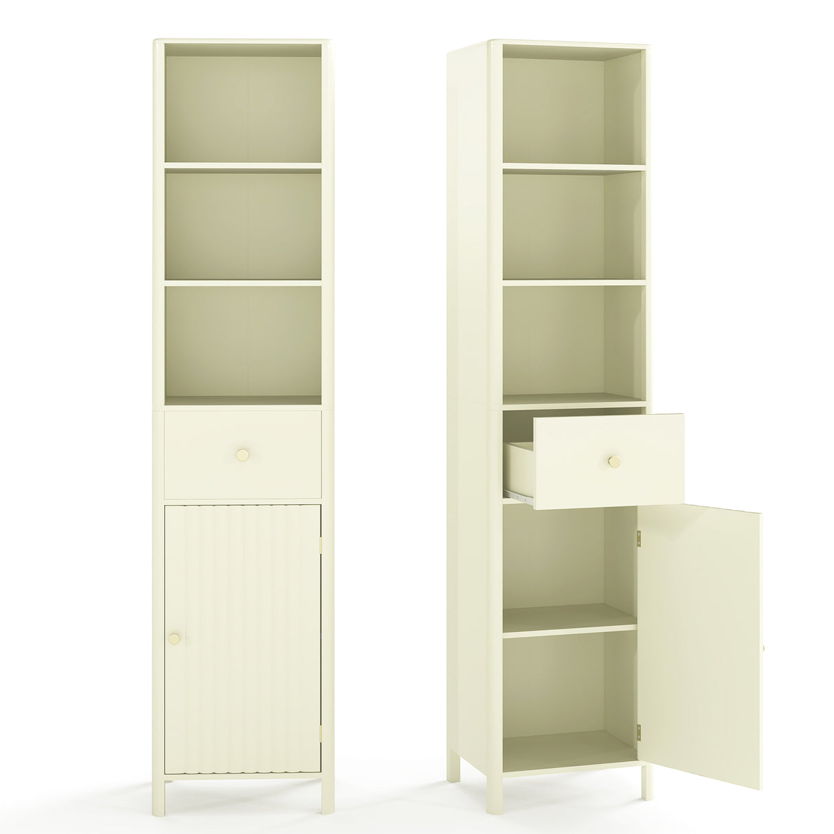 67 Inch Tall Bathroom Cabinet  Narrow Floor Cabinet with Fluted Door