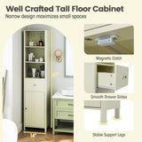 67 Inch Tall Bathroom Cabinet  Narrow Floor Cabinet with Fluted Door