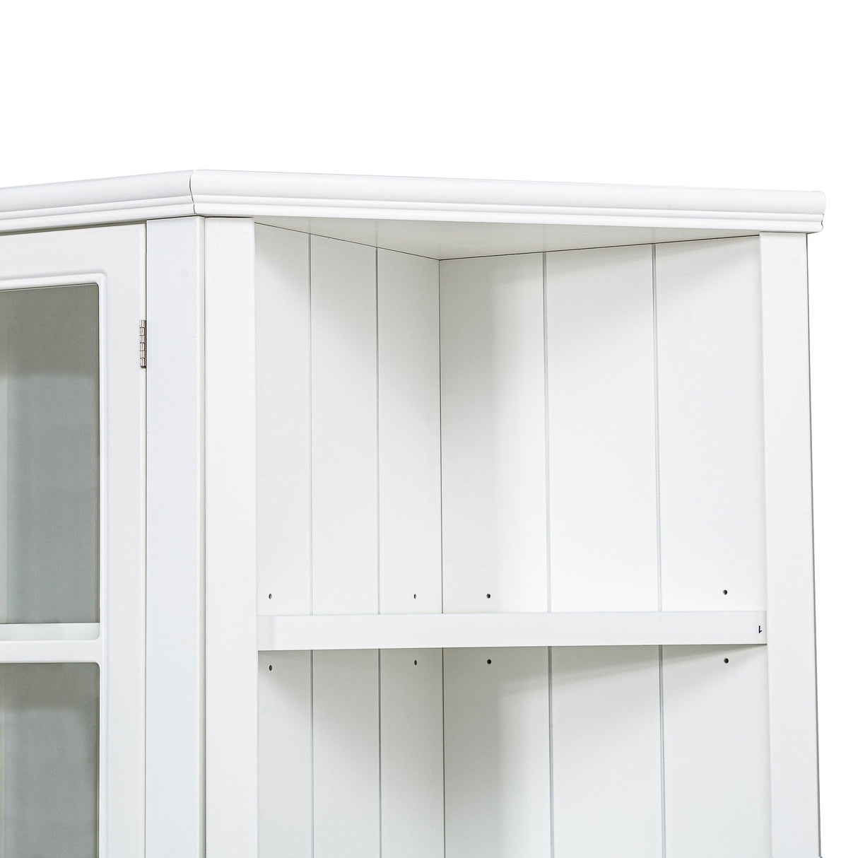 Retro Style Wall Suit with Glass Doors, 75.25'' Tall Display Cabinets & Triangle Sided Bookshelves, White
