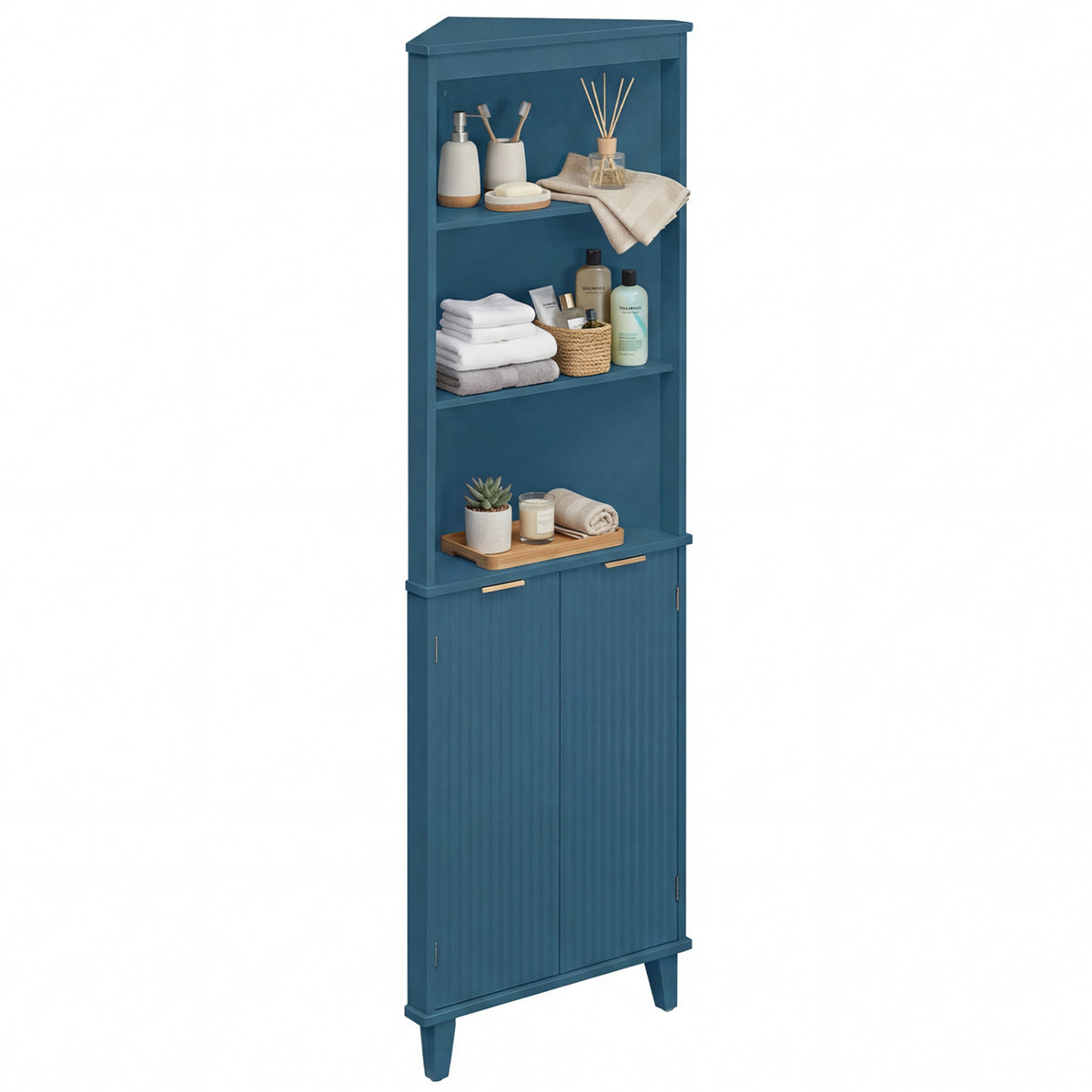 68 Inch Tall Bathroom Floor Storage Cabinet with Fluted Doors