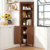 68 Inch Tall Corner Cabinet with Fluted Doors for Bathroom