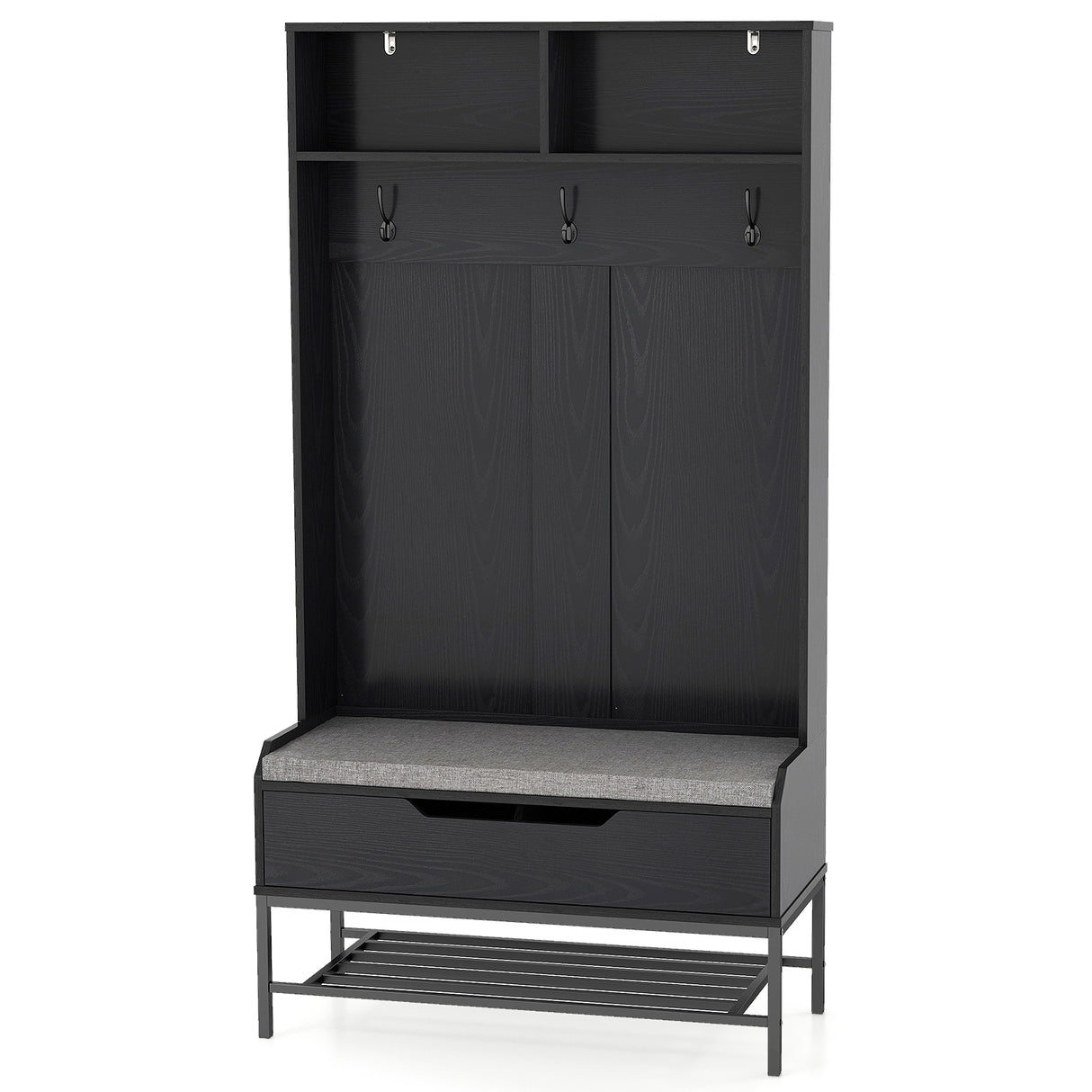69 Inches Tall Hall Tree 4-in-1 Coat Rack with Seat Cushion and Shoe Storage