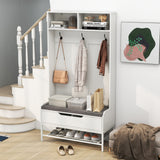 69 Inches Tall Hall Tree 4-in-1 Coat Rack with Seat Cushion and Shoe Storage