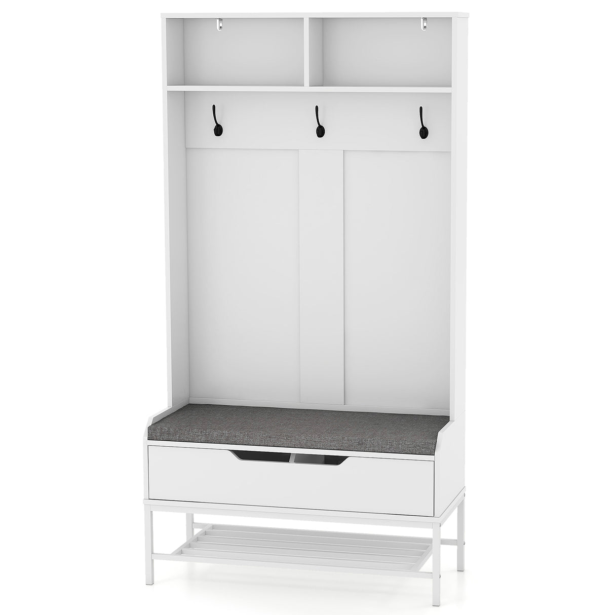 69 Inches Tall Hall Tree 4-in-1 Coat Rack with Seat Cushion and Shoe Storage