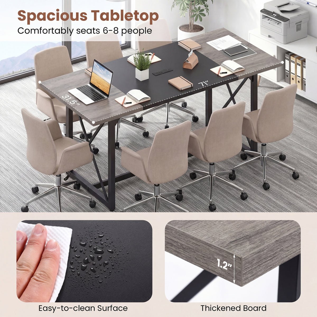 Conference Table with Power Outlets Seats 6-8 People for Office