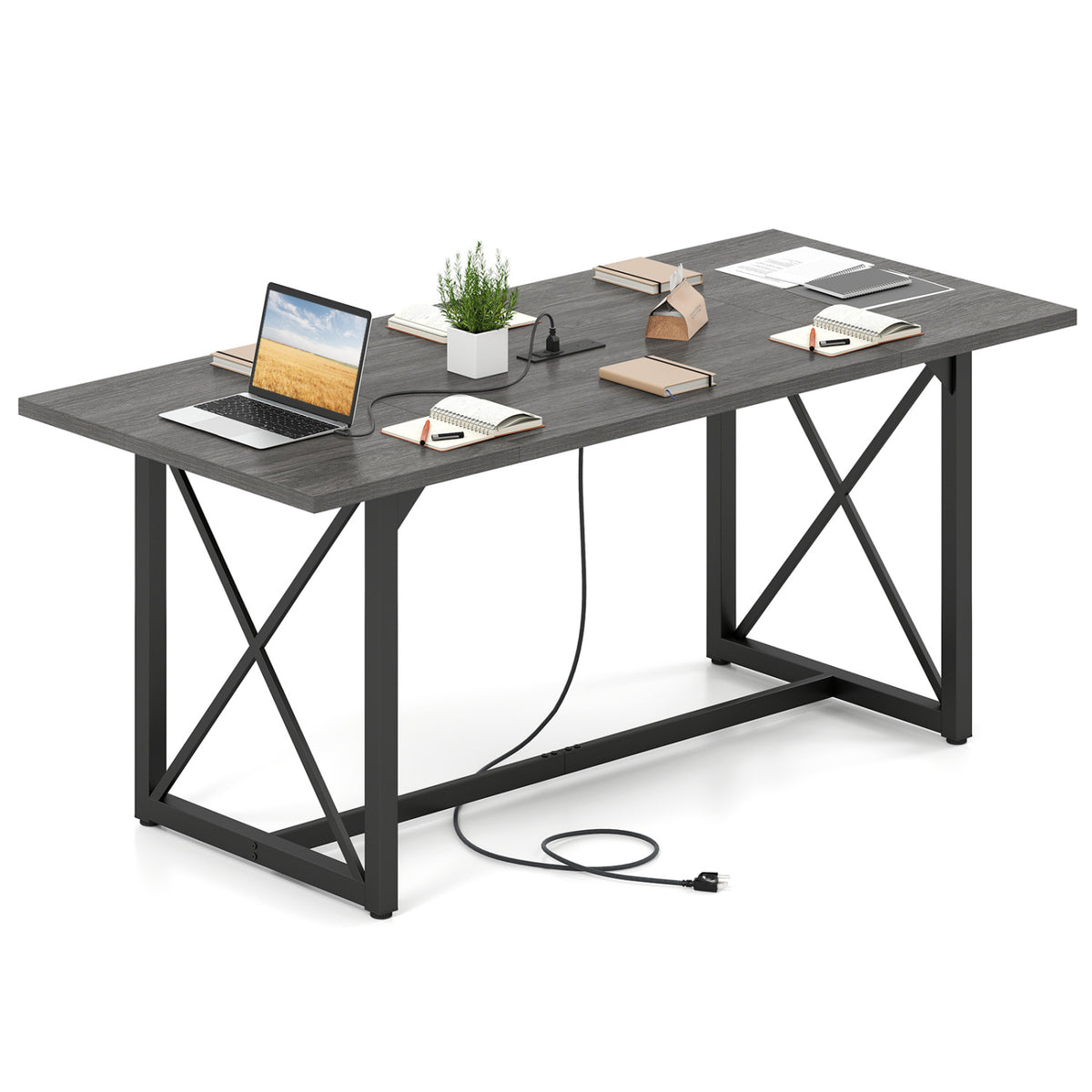 Conference Table with Power Outlets Seats 6-8 People for Office