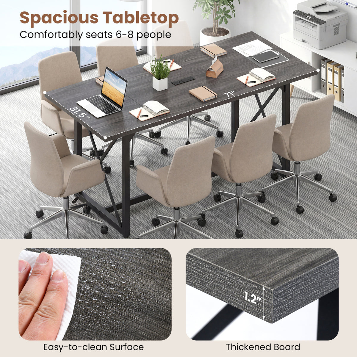 Conference Table with Power Outlets Seats 6-8 People for Office