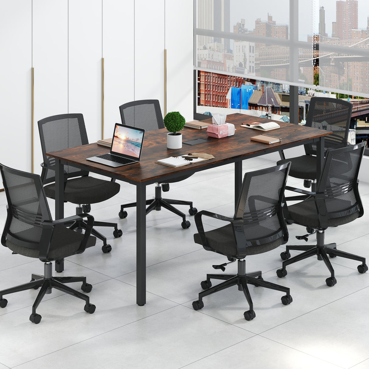 6 Feet Conference Room Table Large Meeting Table Rectangle Seats 8-10 People-Rustic Brown