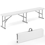 6 Feet Plastic Folding Bench Picnic Camping Dining Seat with Carrying Handle-White