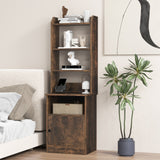 6-Tier Bookshelf Nightstand with Charging Station and Cabinet-Rustic Brown