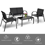 4 Pcs Patio Steel Frame Coffee Table Furniture Set