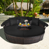 Patio Round Daybed Rattan Furniture Sets with Canopy
