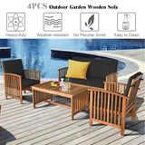 4 Pieces Patio Solid Wood Furniture Set