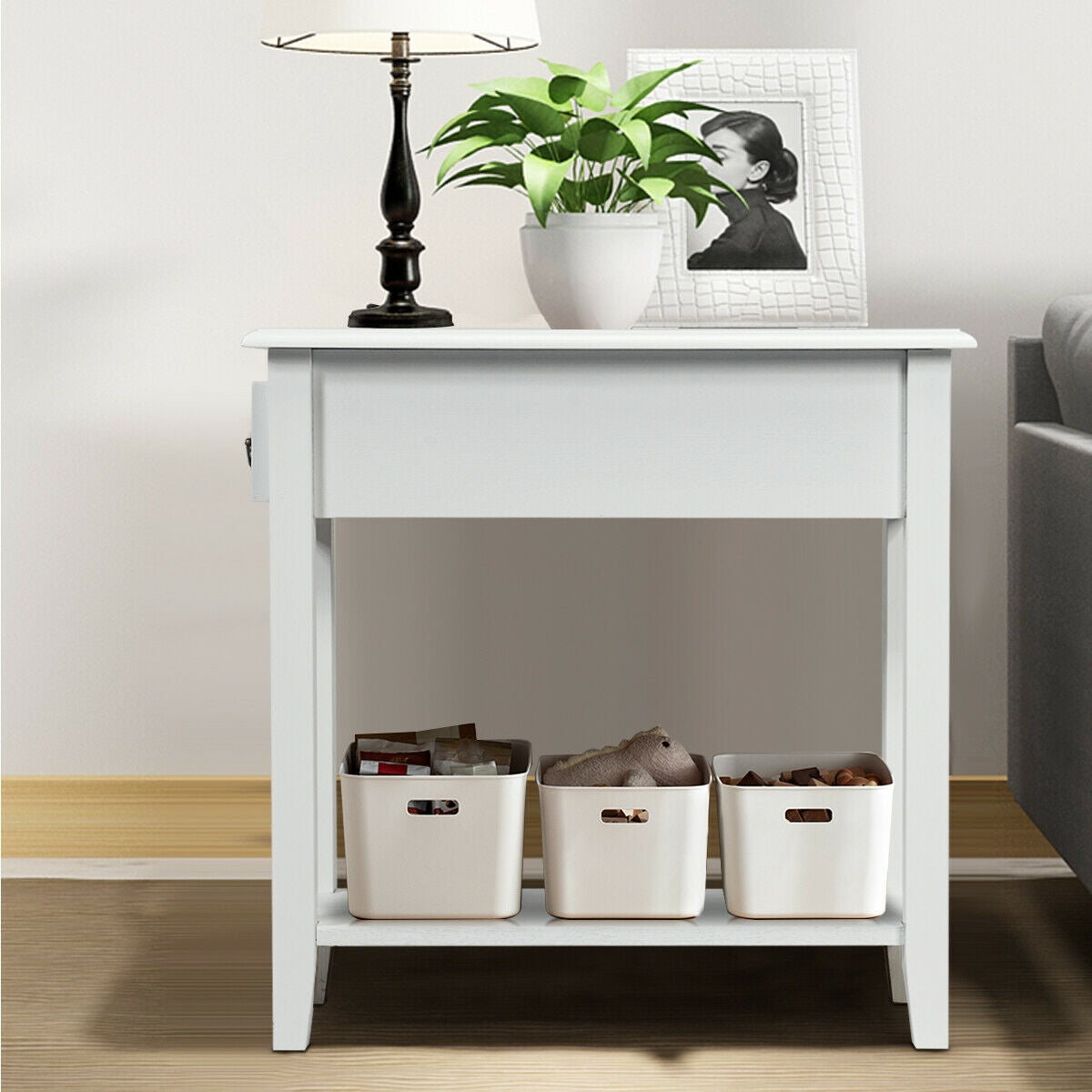 End Table Bedside Sofa End Table Narrow Nightstand with Wooden Legs