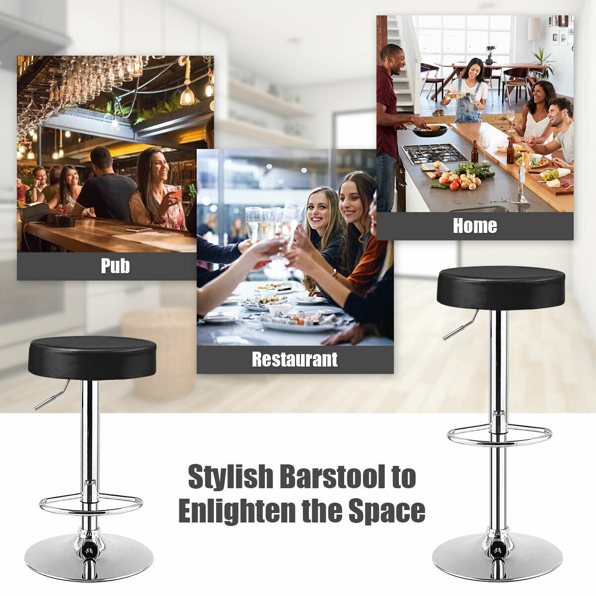 1 PC Round Bar Stool Adjustable Swivel Pub Chair
