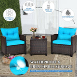 3 Pcs Patio Rattan Furniture Set Cushioned Conversation Set Coffee Table