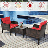 3 Pieces Outdoor Patio Rattan Conversation Set with Seat Cushions