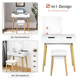 Wooden Vanity Table with Flip Top Mirror and Cushioned Stool
