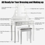 Vanity Dressing Table Set with 10 Dimmable Bulbs and Cushioned Stool