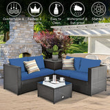 4 Pieces Outdoor Patio Rattan Furniture Set with Cushioned Loveseat and Storage Box