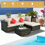5 Pieces Outdoor Patio Rattan Furniture Set With Cushions