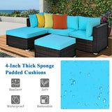 5 Pieces Patio Rattan Sectional Conversation Ottoman Furniture Set