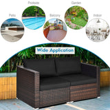 2PCS Patio Rattan Sectional Conversation Sofa Set