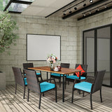 7PCS Patio Rattan Cushioned Dining Set with Umbrella Hole