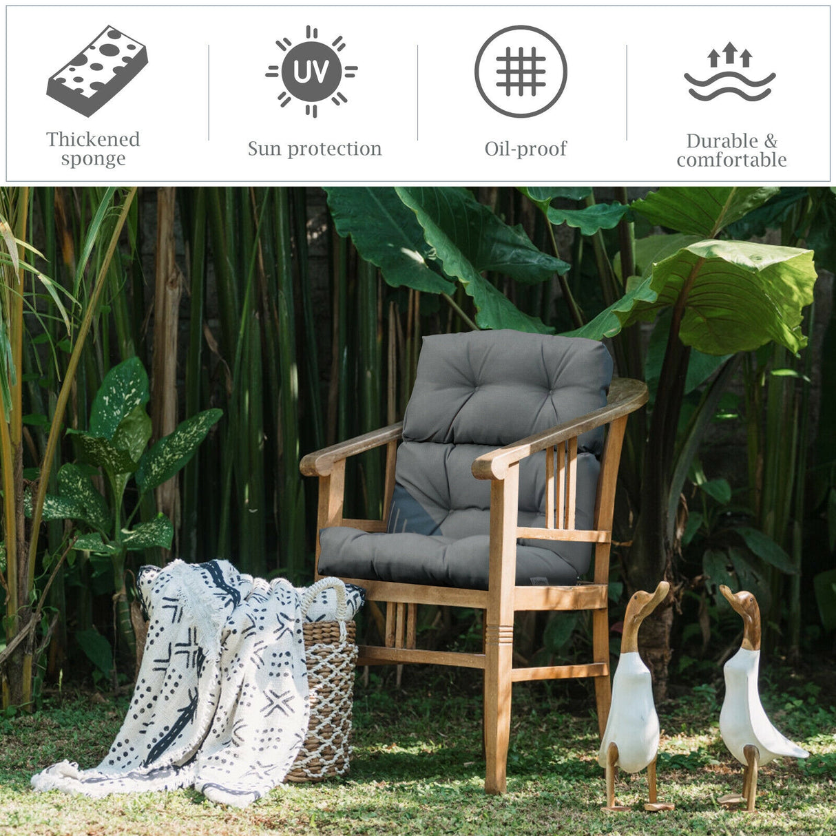 22 x 44 Inch Tufted Outdoor Patio Chair Seating Pad