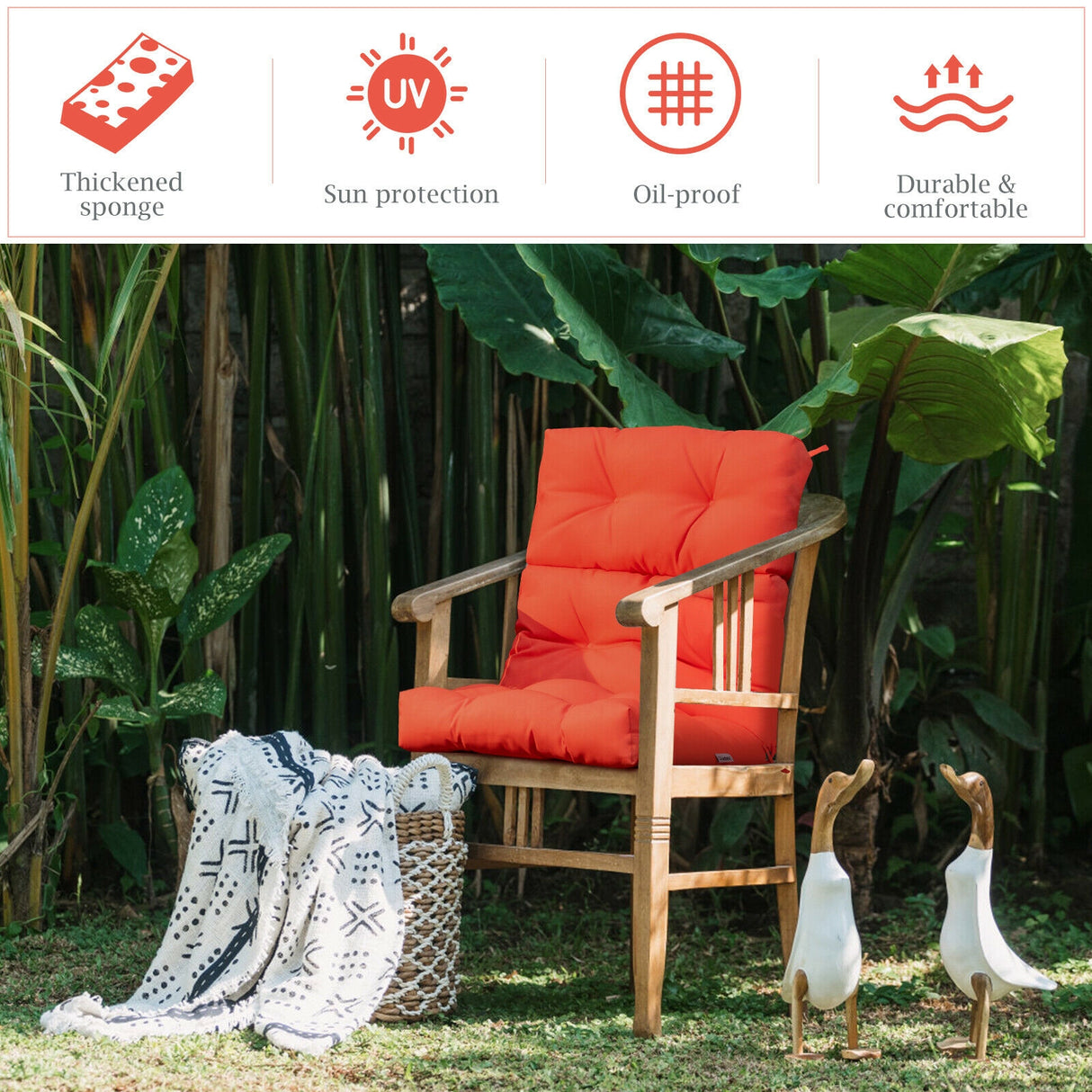 22 x 44 Inch Tufted Outdoor Patio Chair Seating Pad