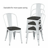 4 Pieces Tolix Style Metal Dining Side Chair Stackable Wood Seat-White