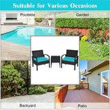 3 Pieces Outdoor Rattan Patio Conversation Set with Seat Cushions