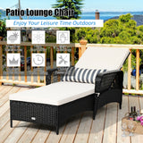 PE Rattan Chaise Lounge Chair Arm Chair Recliner Adjustable with Pillow