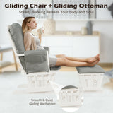 Wood Glider and Ottoman Set with Padded Armrests and Detachable Cushion