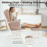 Wood Glider and Ottoman Set with Padded Armrests and Detachable Cushion