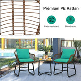 3 Pieces Patio Rattan Bistro Set Cushioned Chair Glass Table Deck
