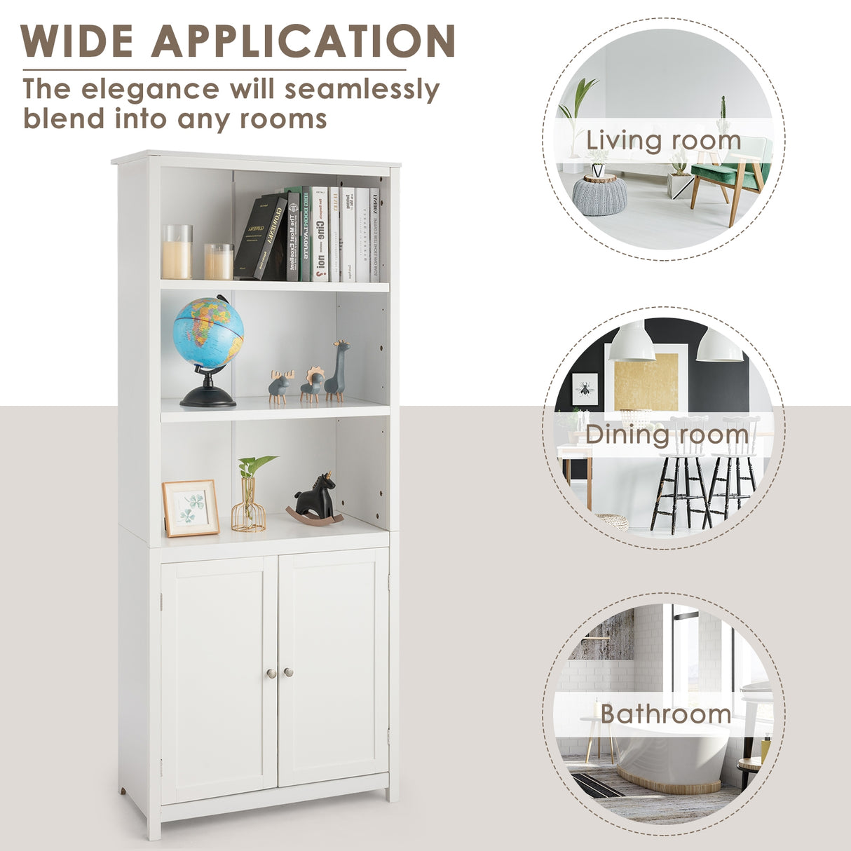 Bookcase Shelving Storage Wooden Cabinet Unit Standing Display Bookcase with Doors