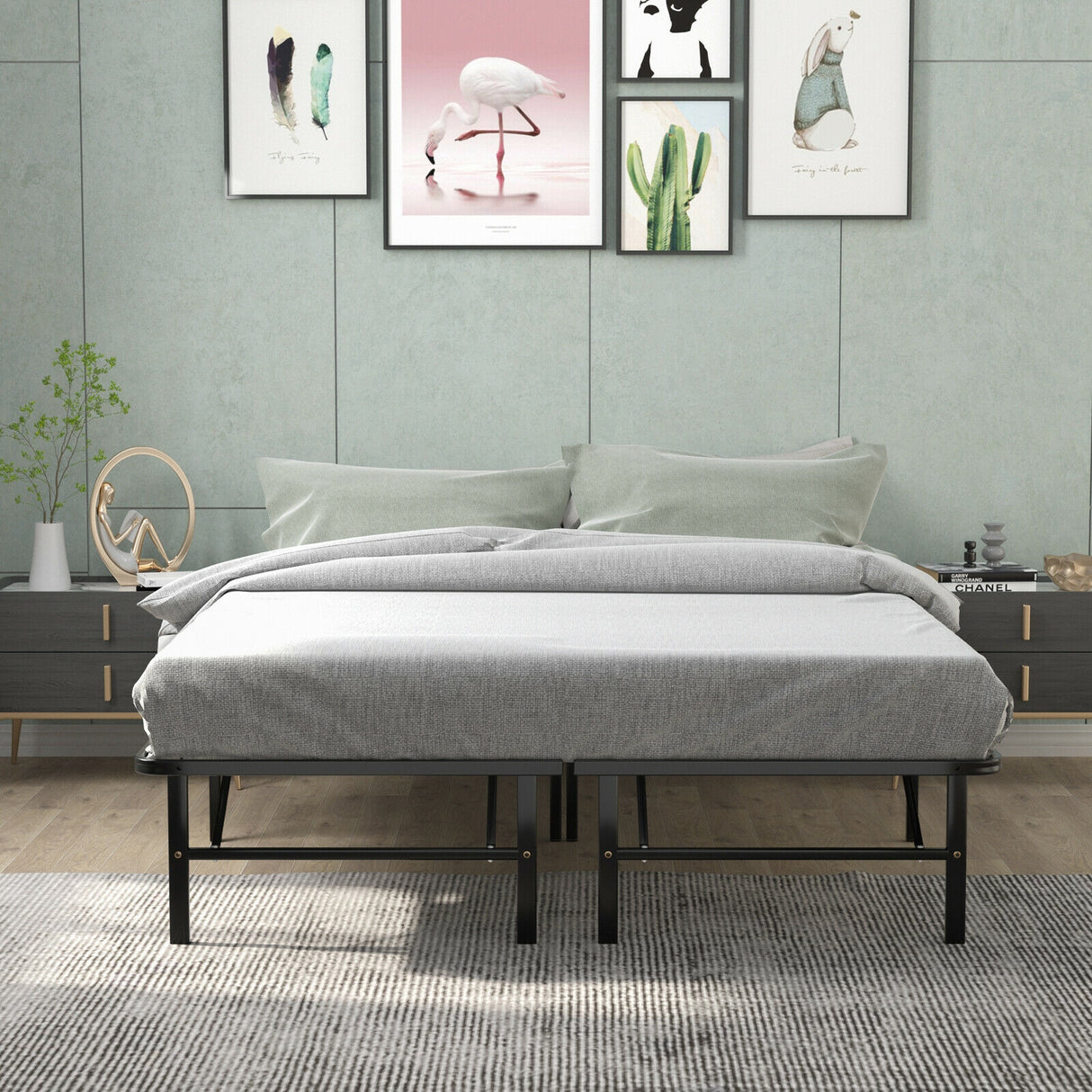 Twin/Full/Queen Size Foldable Metal Platform Bed with Tool-Free Assembly