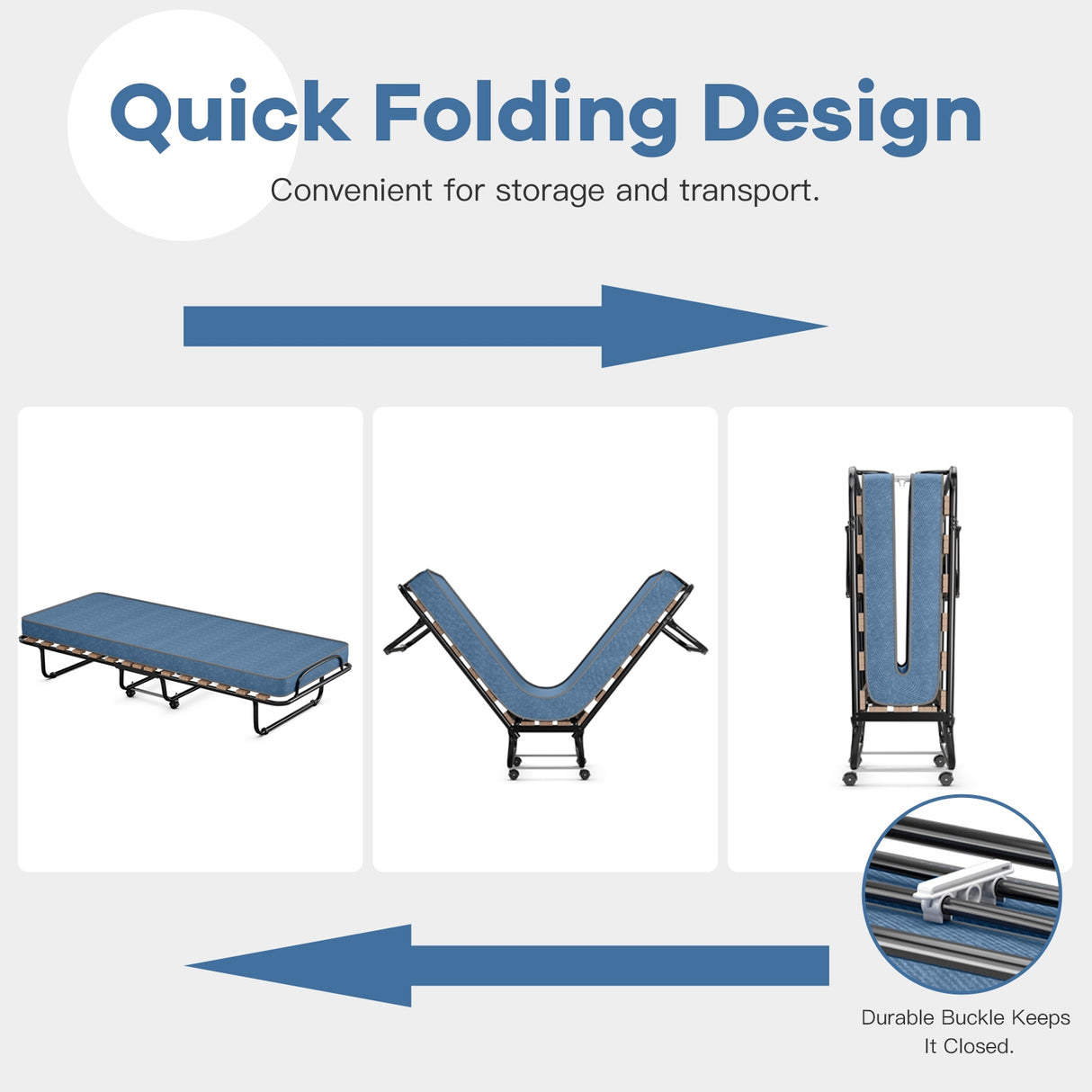 Portable Folding Bed with Memory Foam Mattress and Sturdy Metal Frame Made in Italy