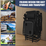 3 Pieces Folding Portable Zero Gravity Reclining Lounge Chairs Table Set