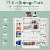 17-Tier Kitchen Pantry Cabinet with 2 Doors and 6 Adjustable Shelves-White