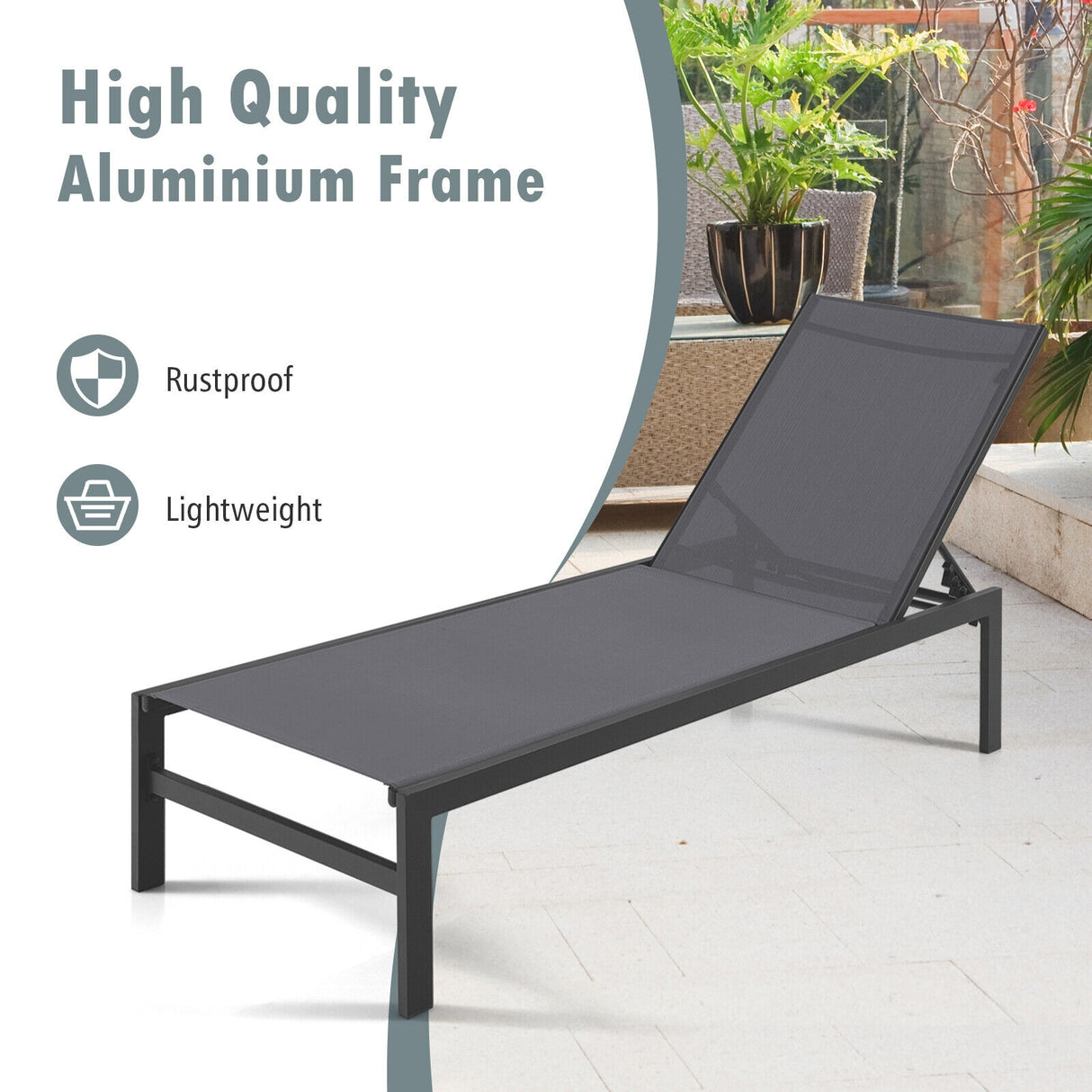 6-Position Chaise Lounge Chairs with Rustproof Aluminium Frame