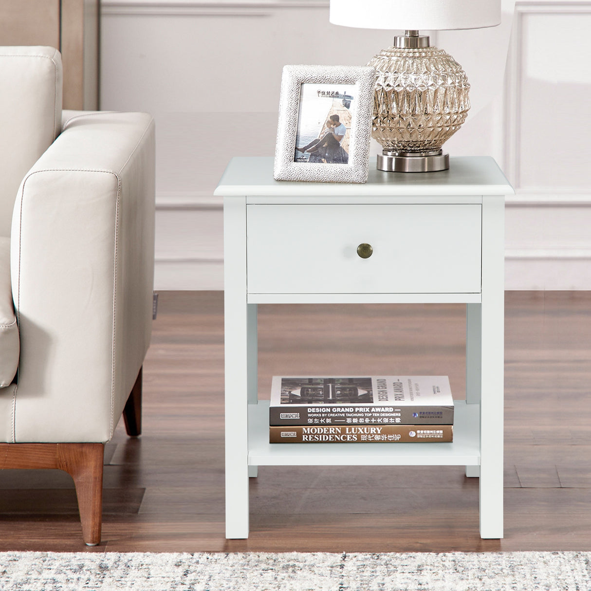 Nightstand End Table with Drawer and Shelf