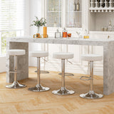 Set of 2 Adjustable Round PU Leather Swivel Barstool with Chrome Footrest