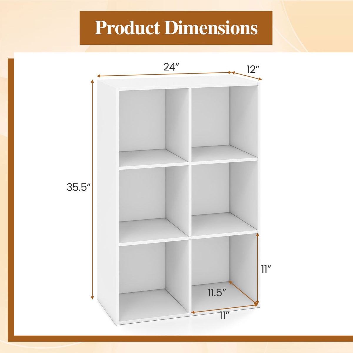 6-Cube Book Shelf Tool-Free Assembly Wooden Bookshelf Modern Bookcase Storage Organizer-White