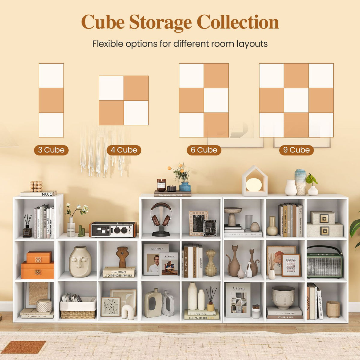 6-Cube Book Shelf Tool-Free Assembly Wooden Bookshelf Modern Bookcase Storage Organizer-White