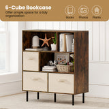 6-Cube Bookshelf with 3 Removable Folding Fabric Drawers for Living Room